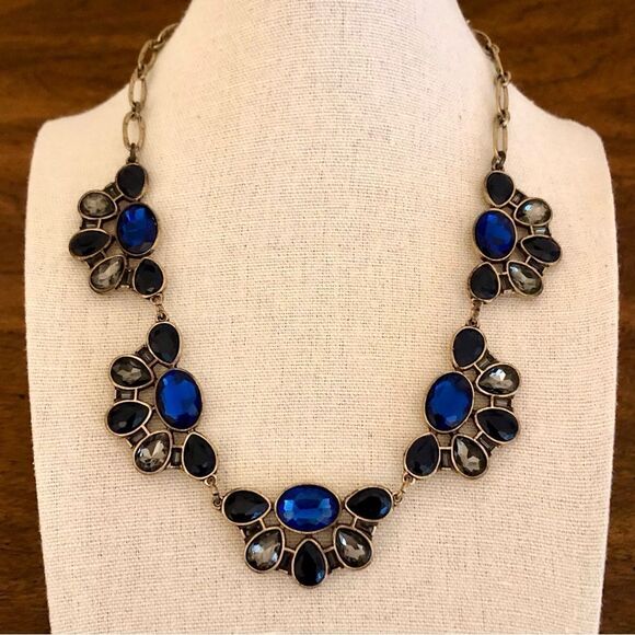 J.Crew | Royal Blue and Grey Pendant Necklace | 18” Adjustable - Picture 1 of 4